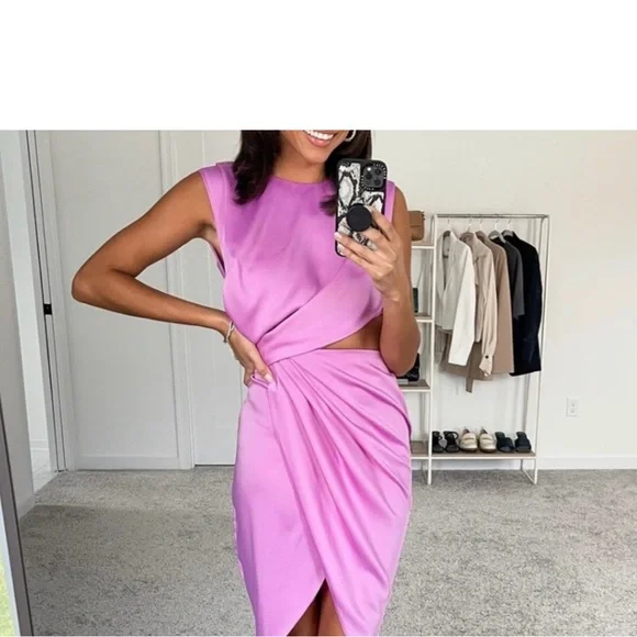 ASOS Draped Midi Dress in Light Pink - Picture 5 of 7